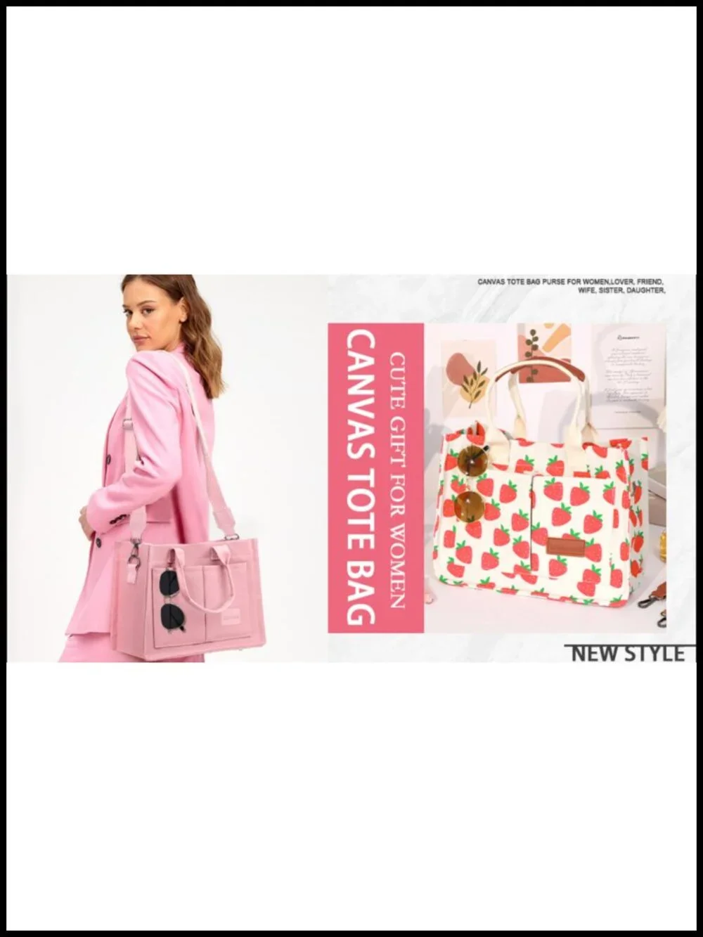 Large Canvas Tote Bag with Multiple Pockets for Work Travel